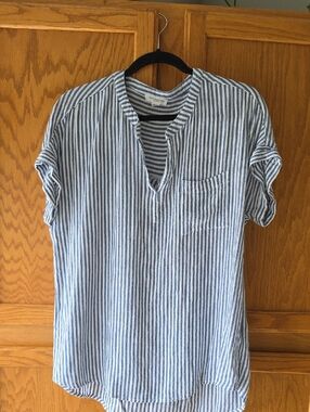 beachlunchlounge Navy and White Striped Top